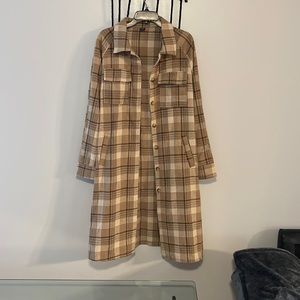 SHEIN EZwear Plaid Print Flap Pocket Drop Shoulder Coat